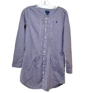 Ralph Lauren Girls Size 16 Shirt Dress Purple White Gingham Check Cotton No Tie